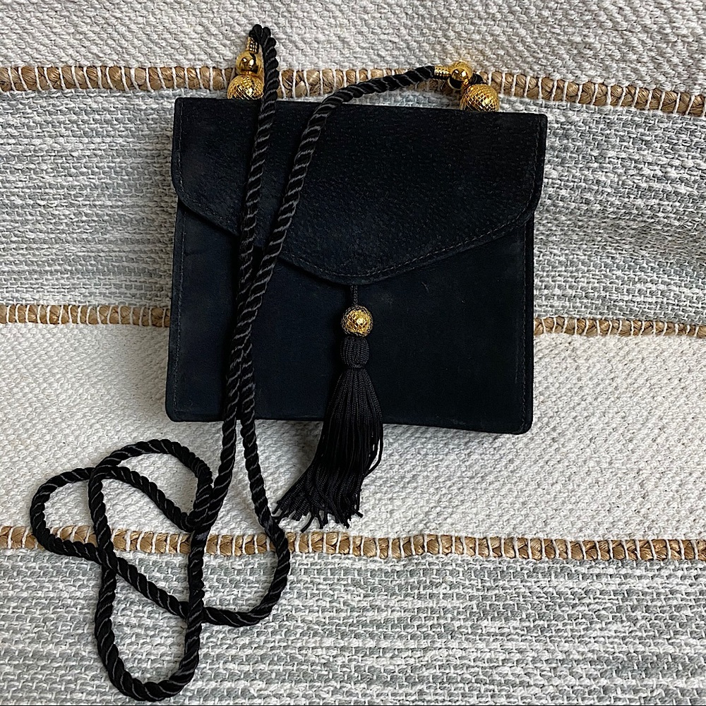 Black Faux Suede Cocktail Party Handbag